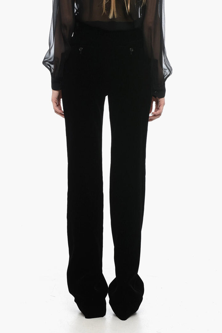 Clothing - Pants - Saint Laurent Velour High - Waisted Pants With Ankle Cuffs - 000053941686 - Ask Me Wear