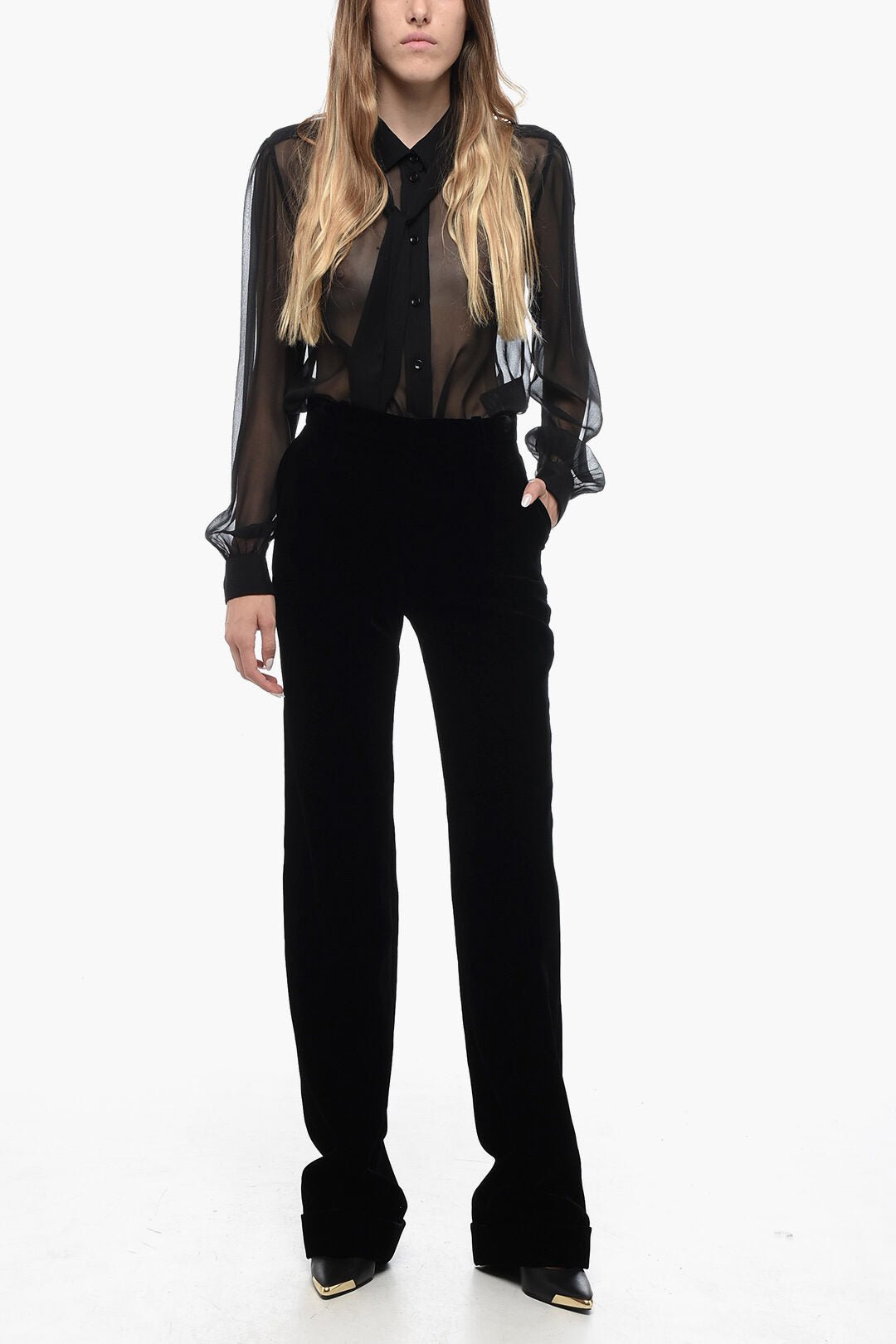 Clothing - Pants - Saint Laurent Velour High - Waisted Pants With Ankle Cuffs - 000053941686 - Ask Me Wear