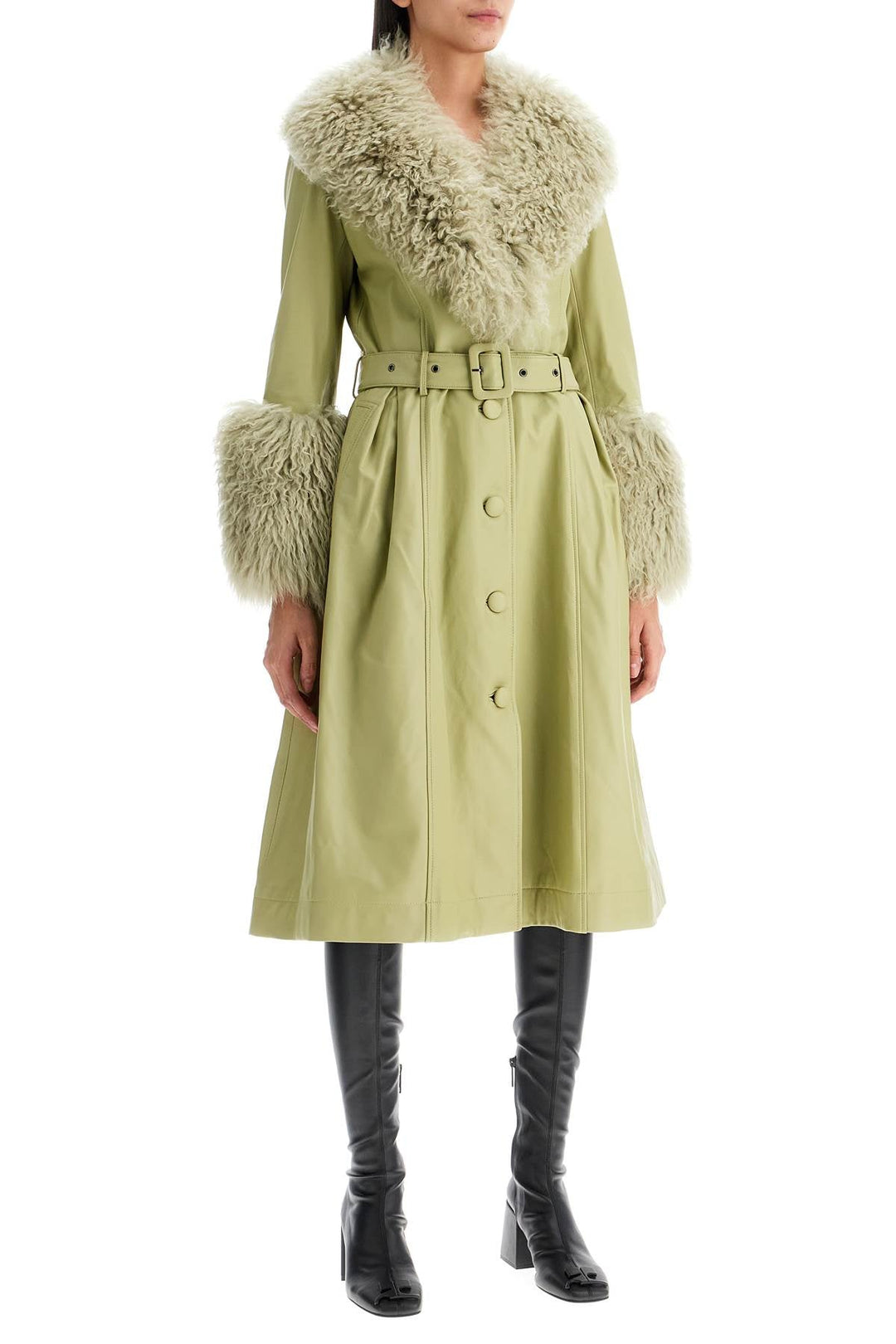 Clothing - Saks Potts Foxy Leather And Shearling Long Coat - 242834DCP000001 - SAGE - 2 - Ask Me Wear