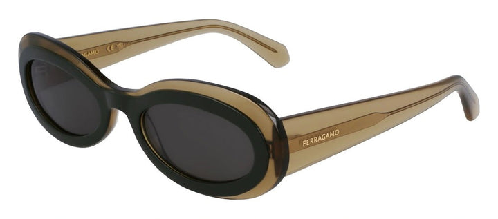 Salvatore FerragamoSunglasses - Salvatore Ferragamo SF 2003S 327 Oval Plastic Transparent Khaki/Green Sunglasses with Dark Grey Lens - SF_2003S_327_54mm - Ask Me Wear