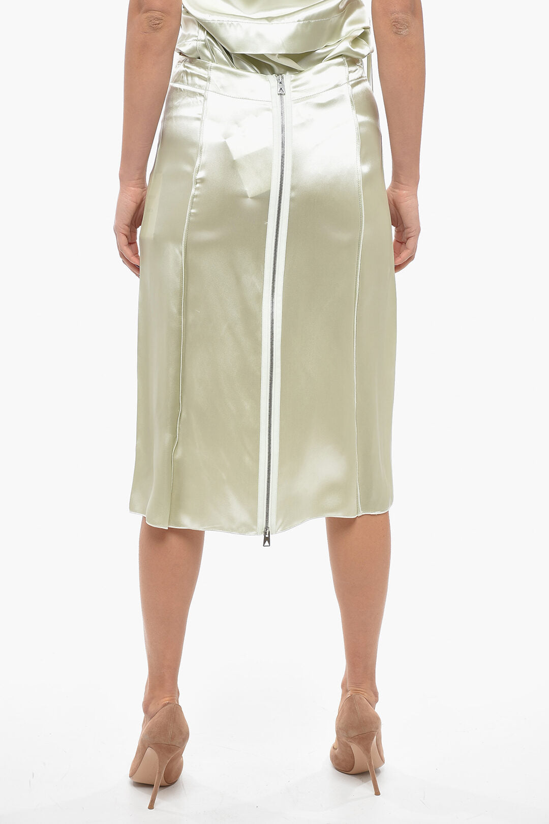 Bottega Veneta Satin Flared Skirt with Zipped Closure