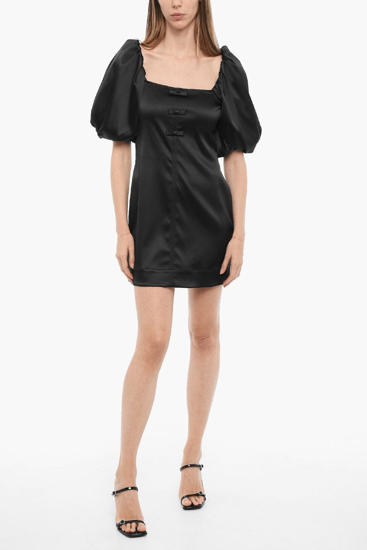 Ganni Satin Mini Dress with Balloon Sleeves