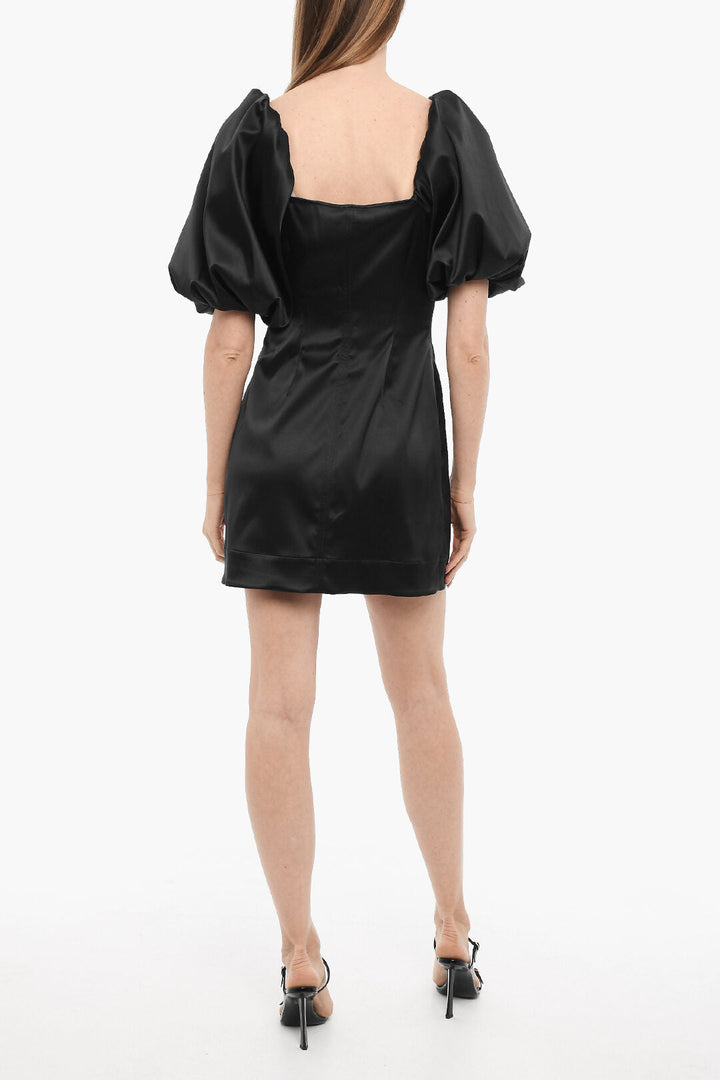 Ganni Satin Mini Dress with Balloon Sleeves