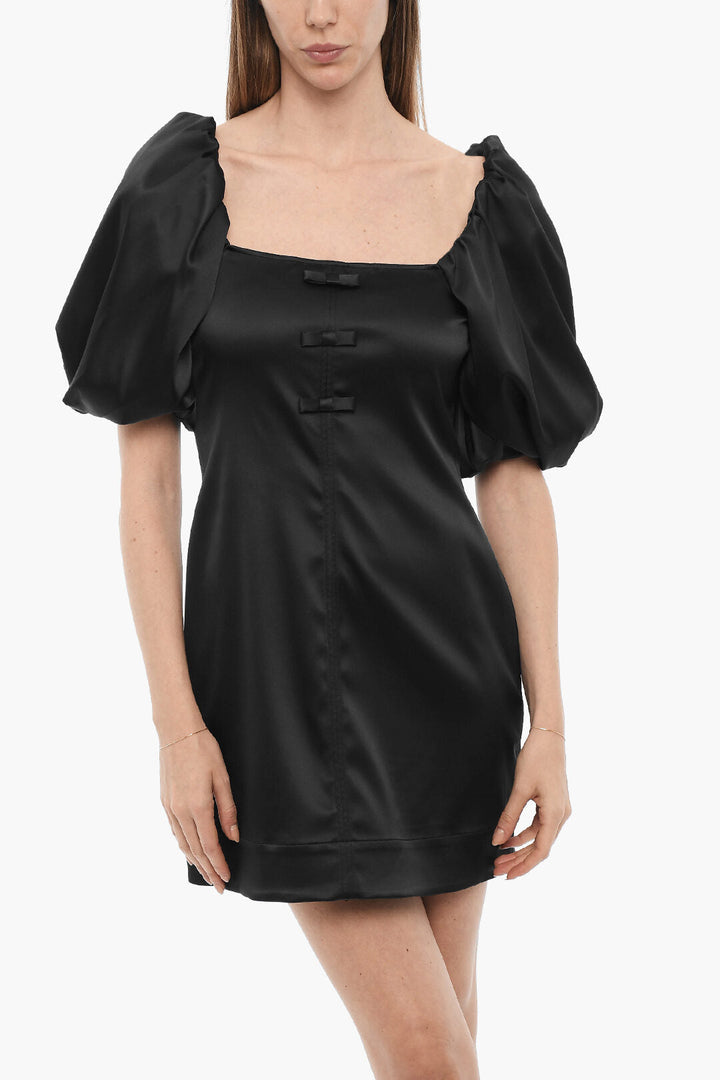 Ganni Satin Mini Dress with Balloon Sleeves