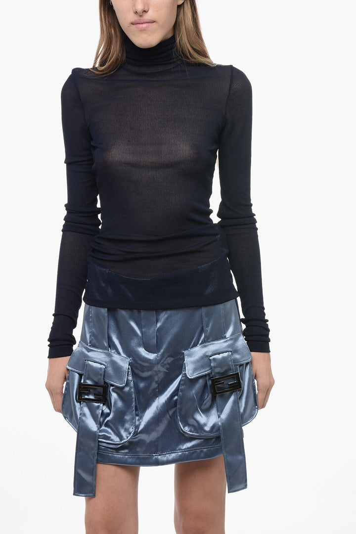 Fendi Satin Mini Skirt with Logoed Buckles