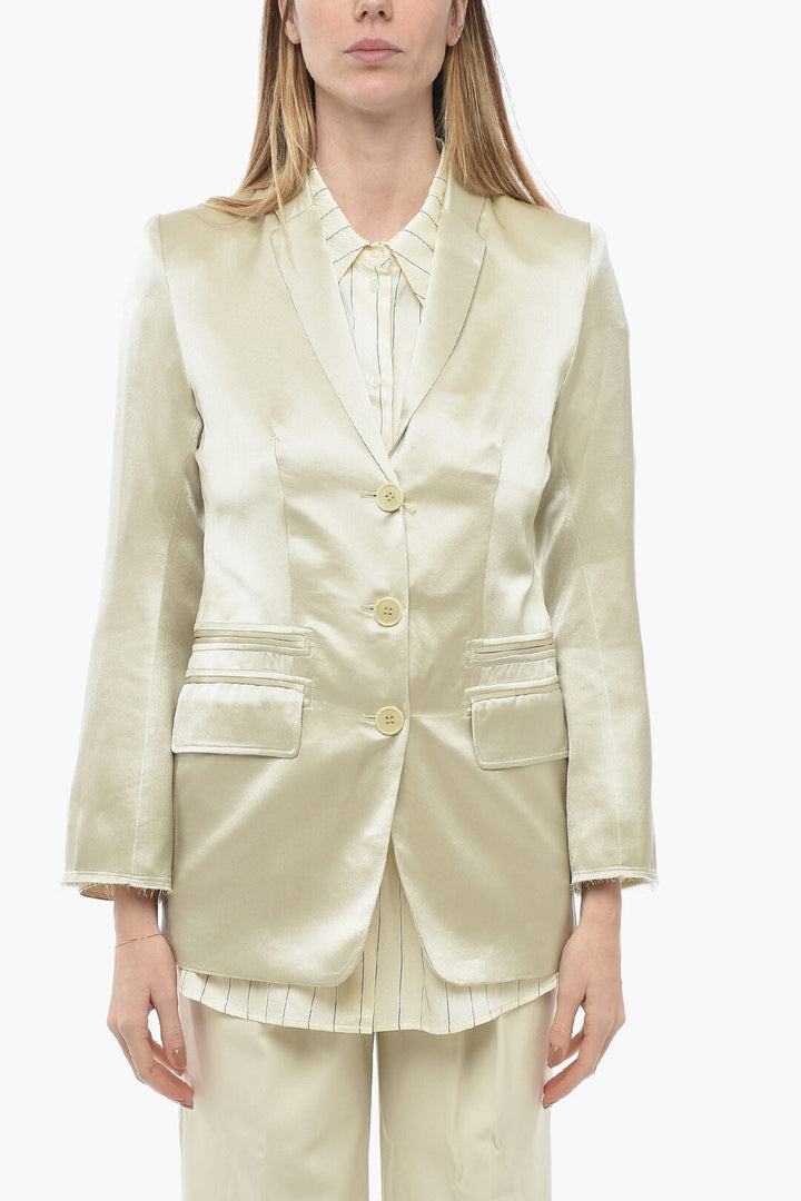 By Malene Birger Satin Multipocket Blazer with Raw Cut Detail