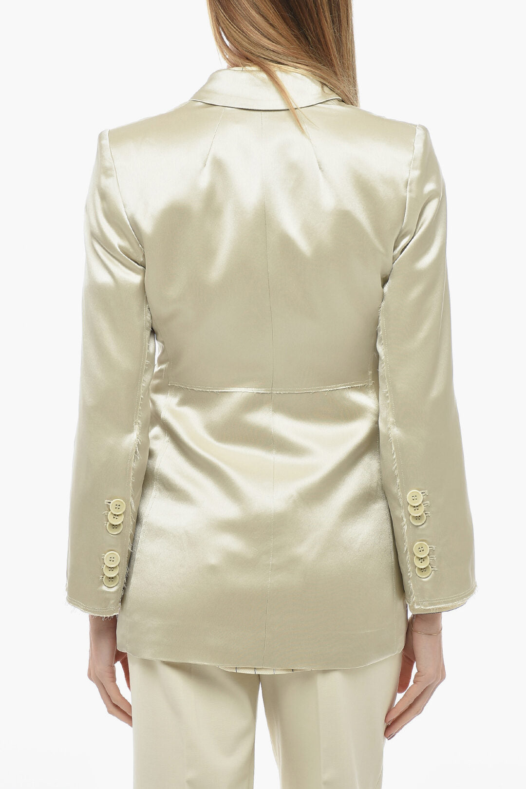 By Malene Birger Satin Multipocket Blazer with Raw Cut Detail