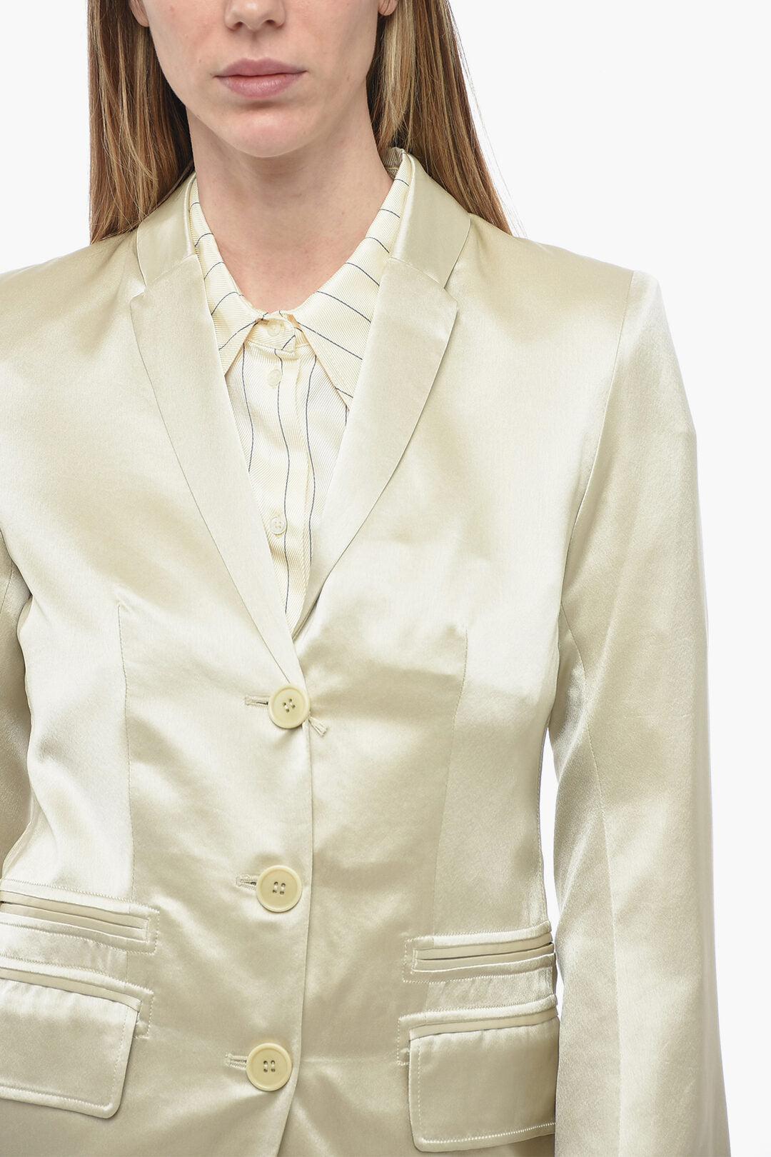 By Malene Birger Satin Multipocket Blazer with Raw Cut Detail