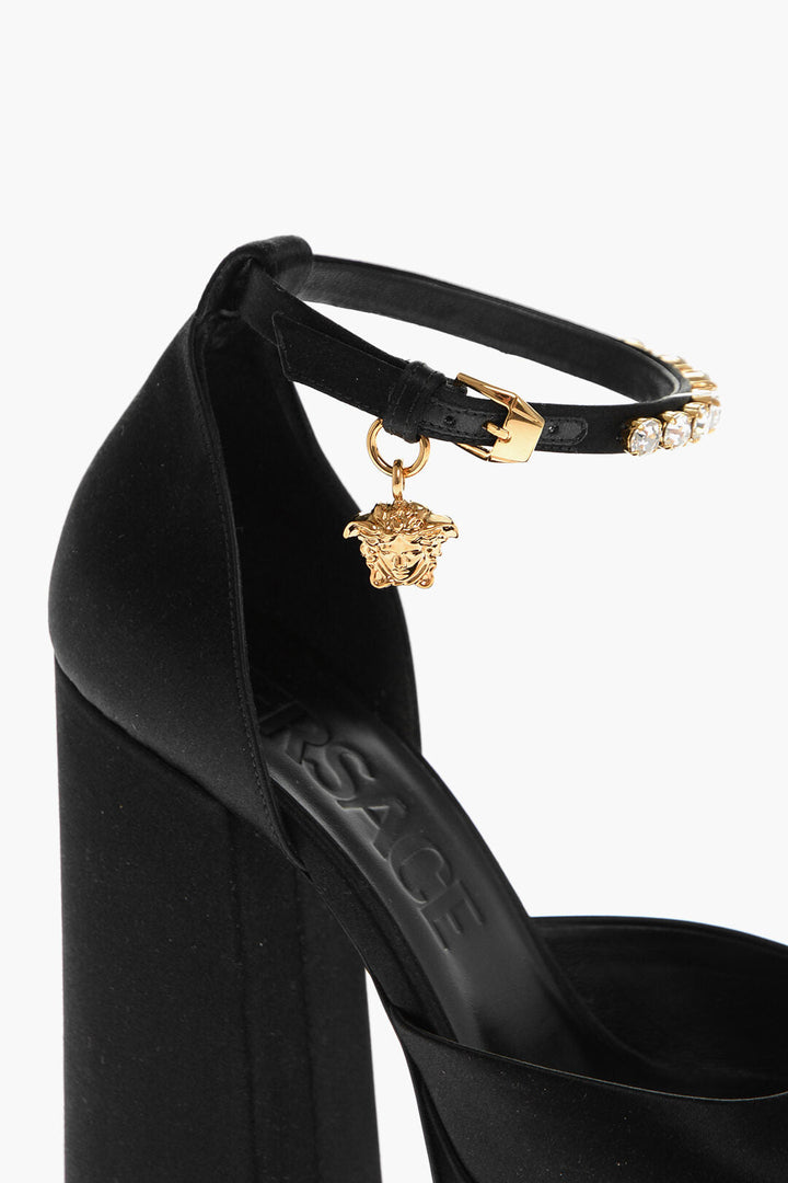 Versace Satin Platform Pumps with Jeweled Ankle Strap 16cm