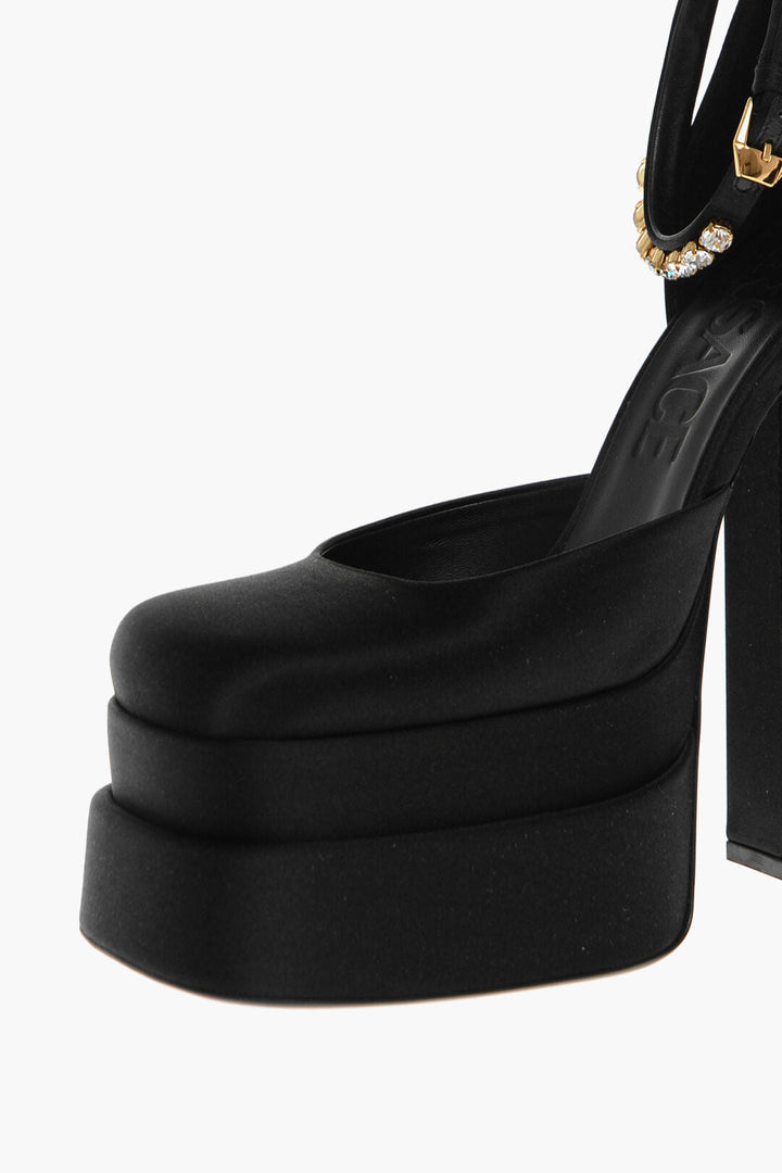 Versace Satin Platform Pumps with Jeweled Ankle Strap 16cm