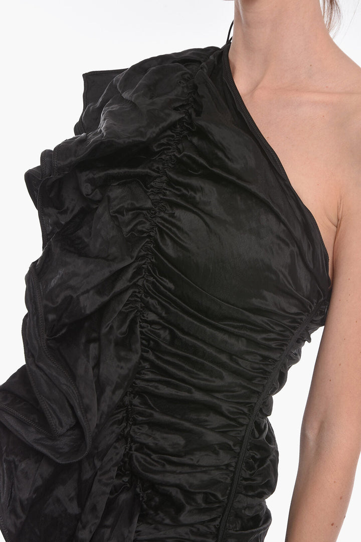 Bottega Veneta Satin Ruffled Dress with One-shoulder