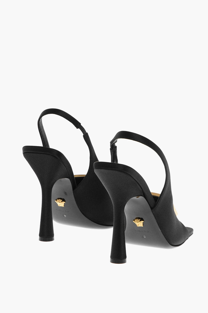 Versace Satin Slingback Sandals with Logoed Buckle 11cm