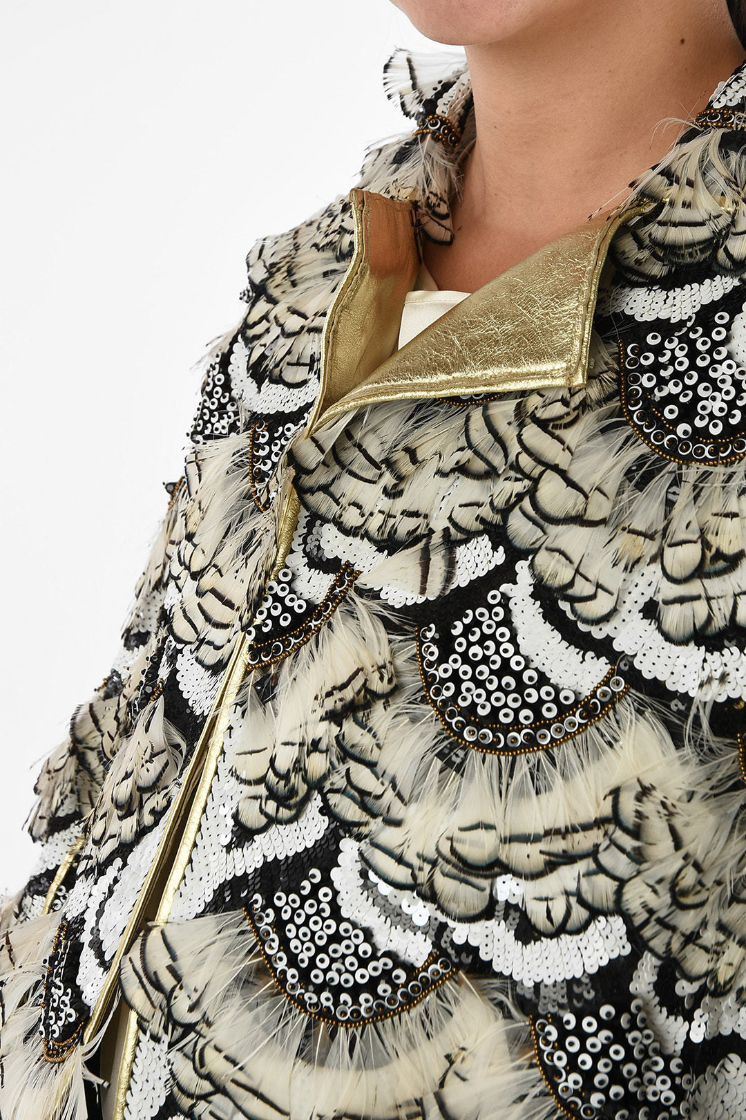 Dsquared2 Sequined Coat with Feathers