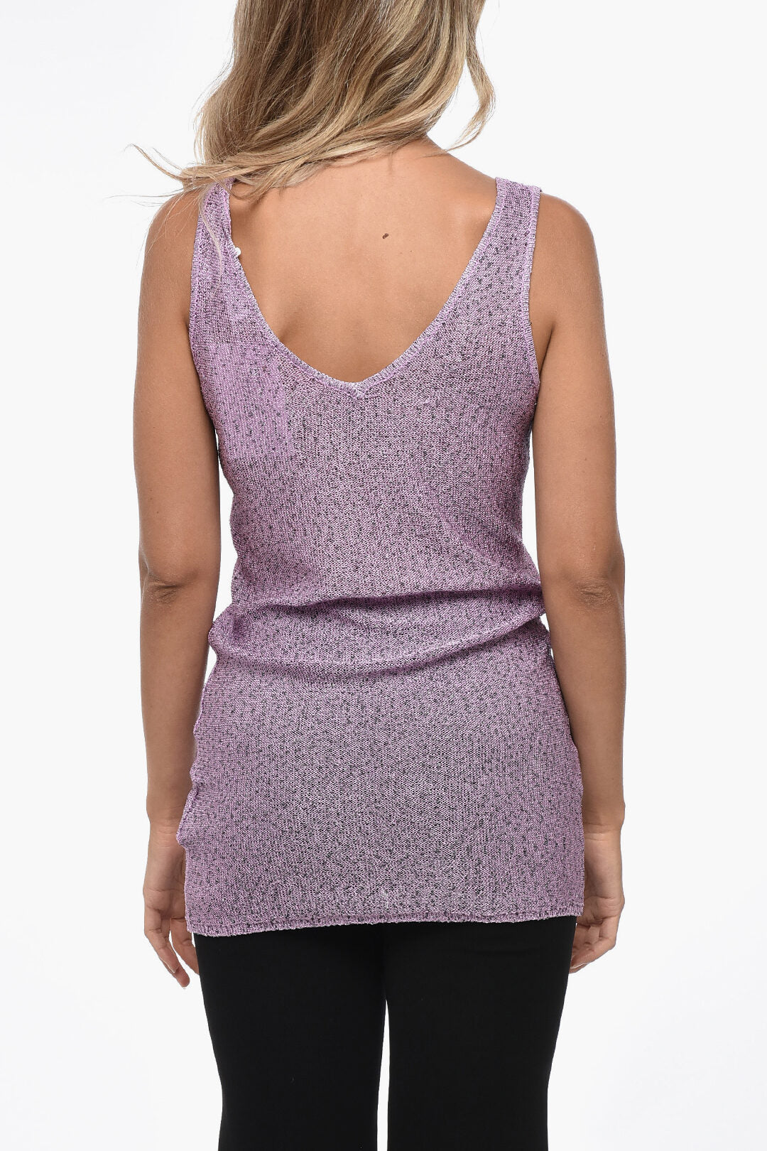 Remain Sequined Fabric Openwork Tank Top