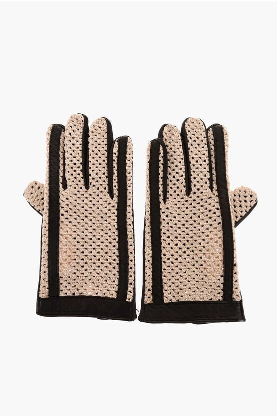 Accessories - Gloves - Sermoneta Gloves Braided Fabric Glovers with Leather Trims - GC120231100111 - Ask Me Wear