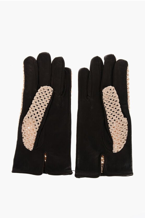 Accessories - Gloves - Sermoneta Gloves Braided Fabric Glovers with Leather Trims - GC120231100111 - Ask Me Wear