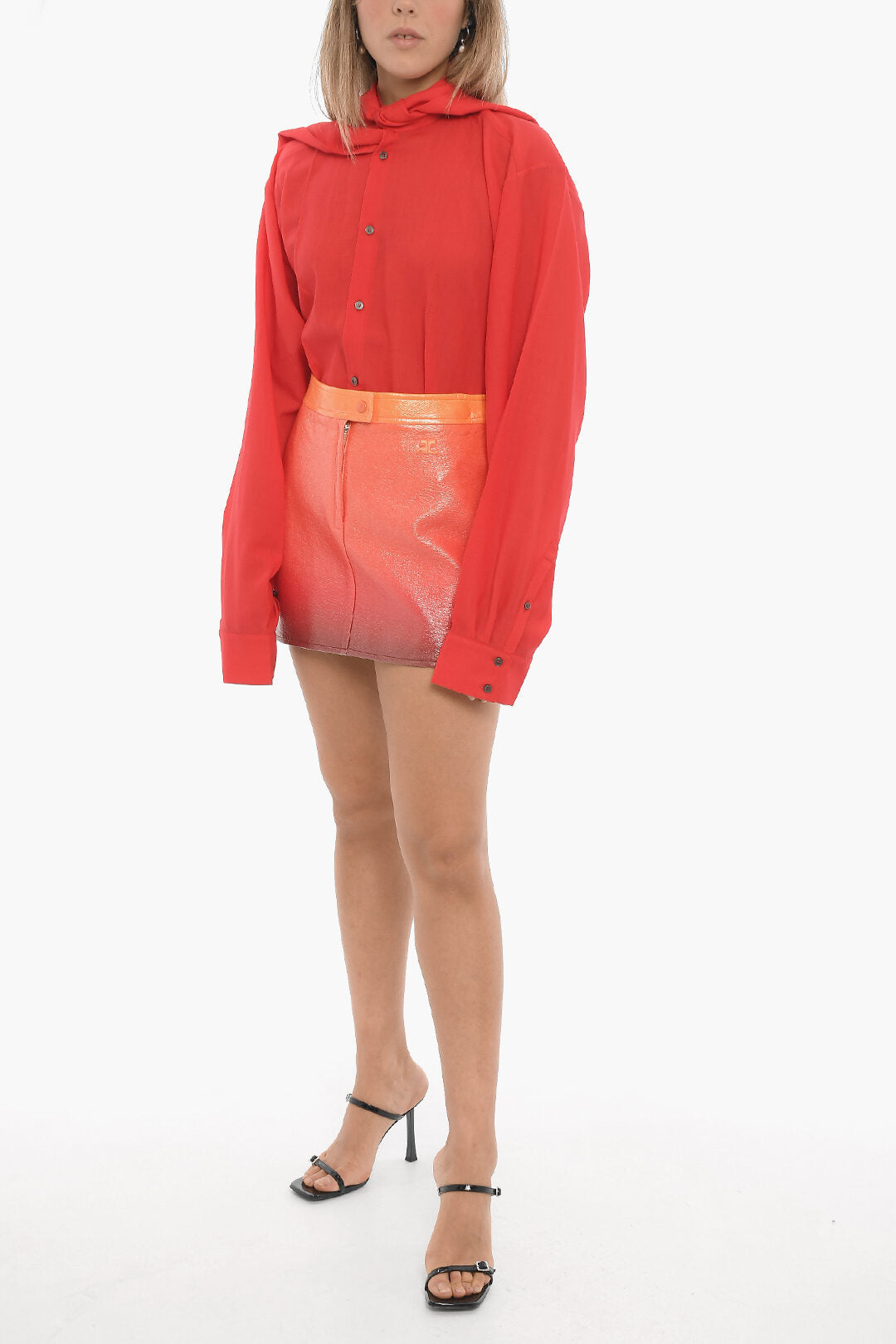 Courreges Shaded Effect Coated Cotton SUNSET Mini Skirt