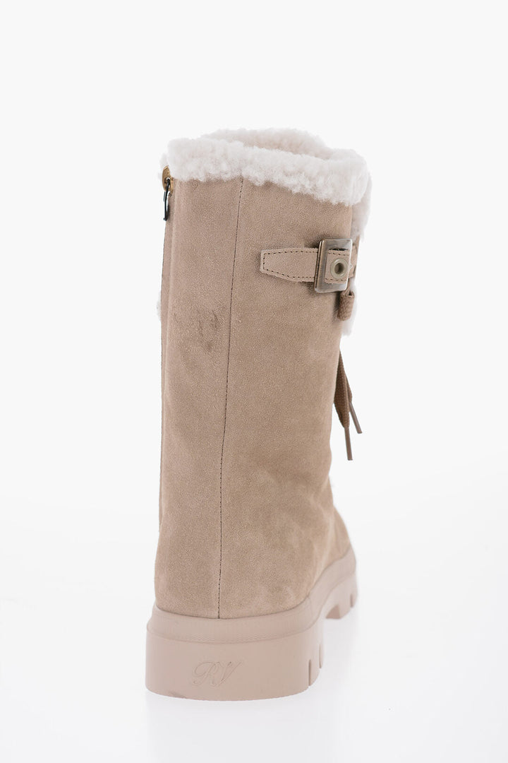 Roger Vivier Shearling Lace-Up Boots with Swarovski Buckle