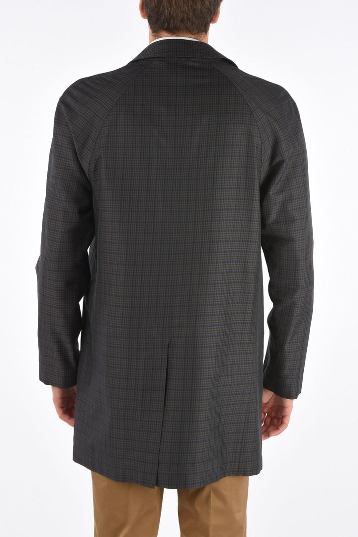 Corneliani shephard's check hidden closure balmacaan coat