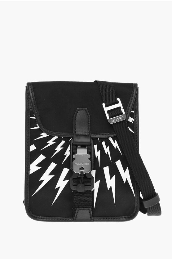 Neil Barrett Shoulder FAIR-ISLE THUNDERBOLT Bag with Contrast Print and F