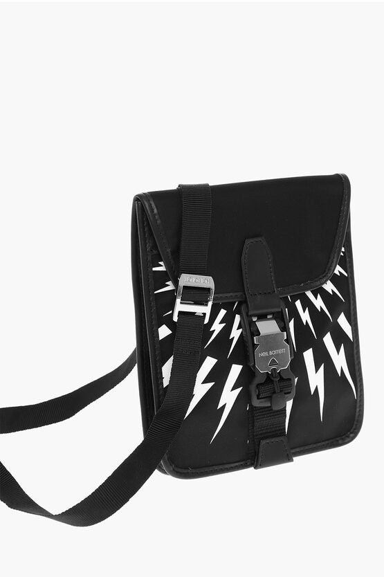 Neil Barrett Shoulder FAIR-ISLE THUNDERBOLT Bag with Contrast Print and F