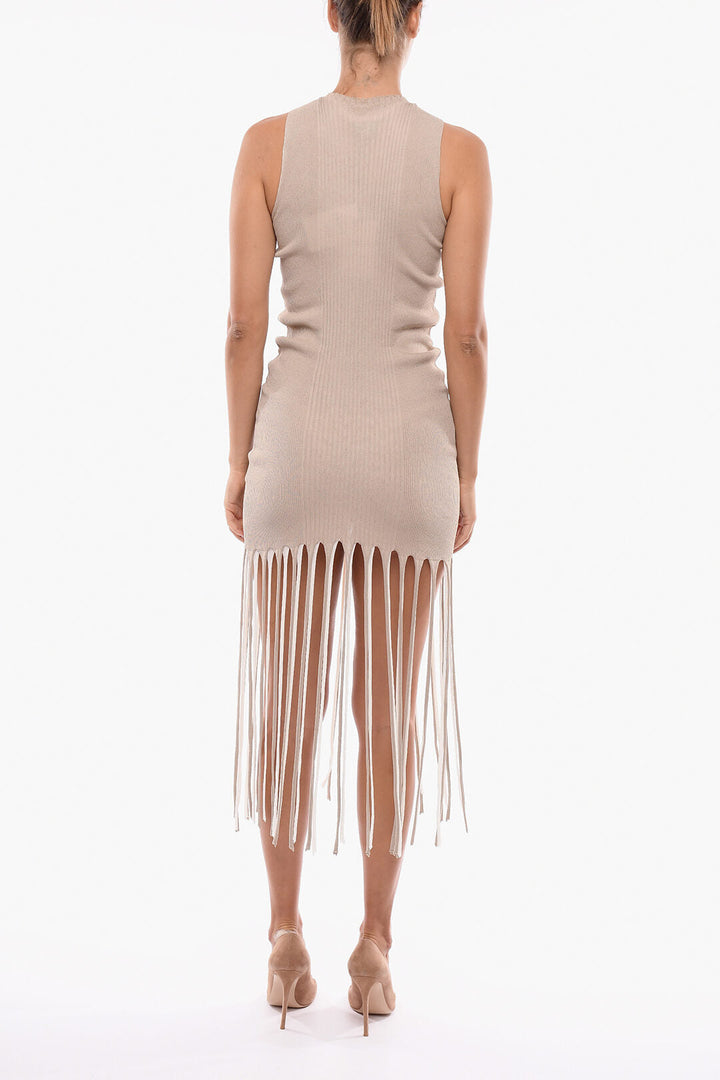 Bottega Veneta Silk-blend Fringed Dress with Cut Out Shoulders