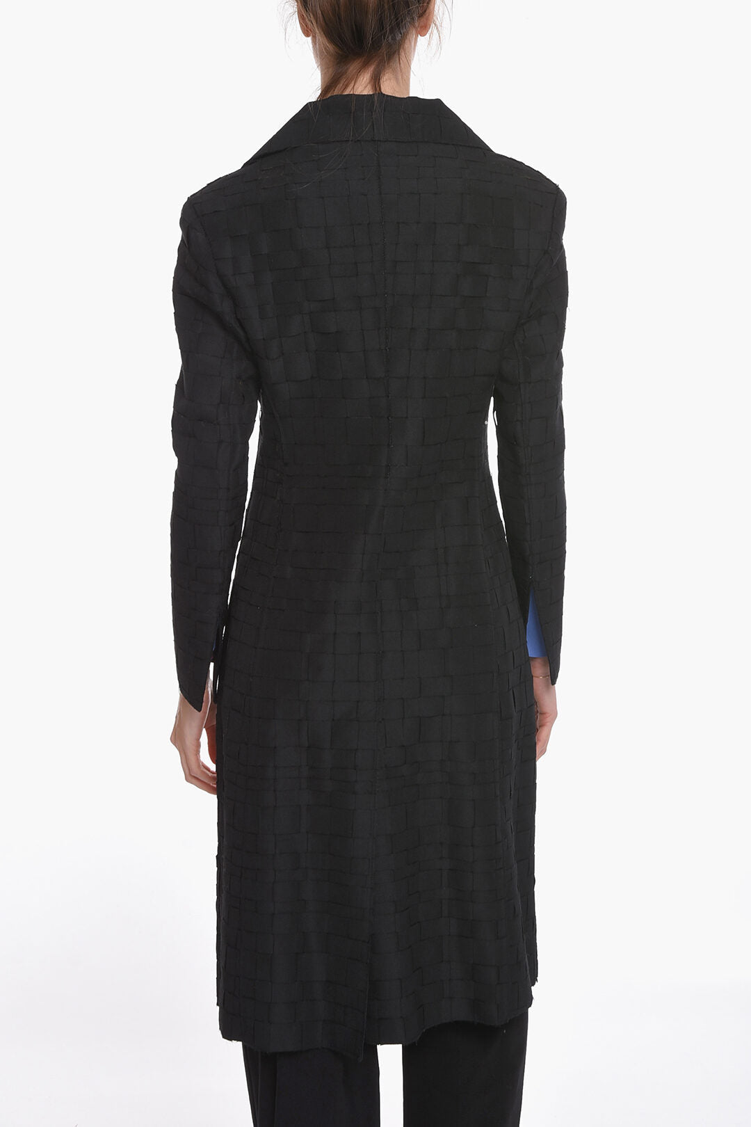 Bottega Veneta Silk Gazarre Single-breasted Coat in Basket-weave Motif