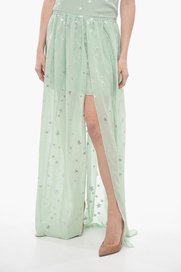 Amiri Silk Halterneck Dress with Lurex Stars and Front Slit