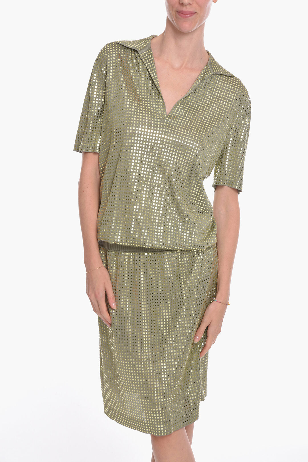 Bottega Veneta Silk Knit Midi Dress with Mirrored-studs