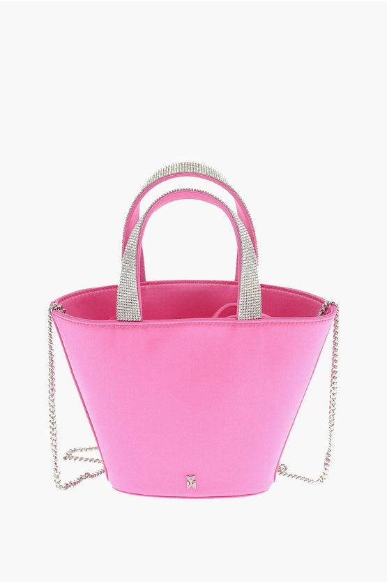 Amina Muaddi Silk Satin RIH BUCKET Mini Handbag with Crystal Detailing