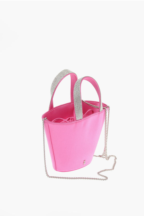 Bolso de mano mini RIH BUCKET de satén de seda con detalles de cristales de Amina Muaddi