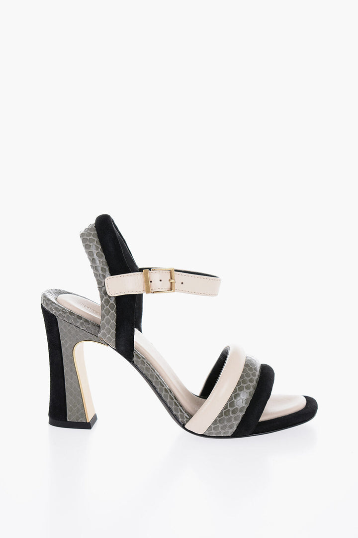 Tory Burch Snake-Leather and Velvet PUFFED UP Ankle Strap Sandals with