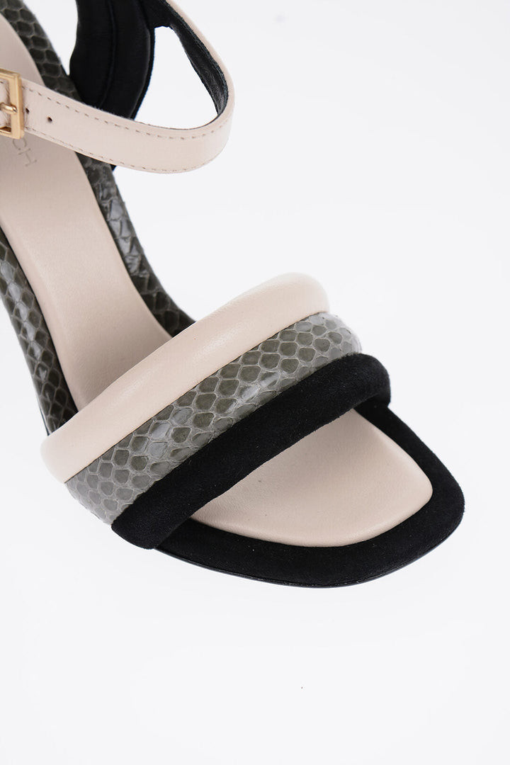 Tory Burch Snake-Leather and Velvet PUFFED UP Ankle Strap Sandals with