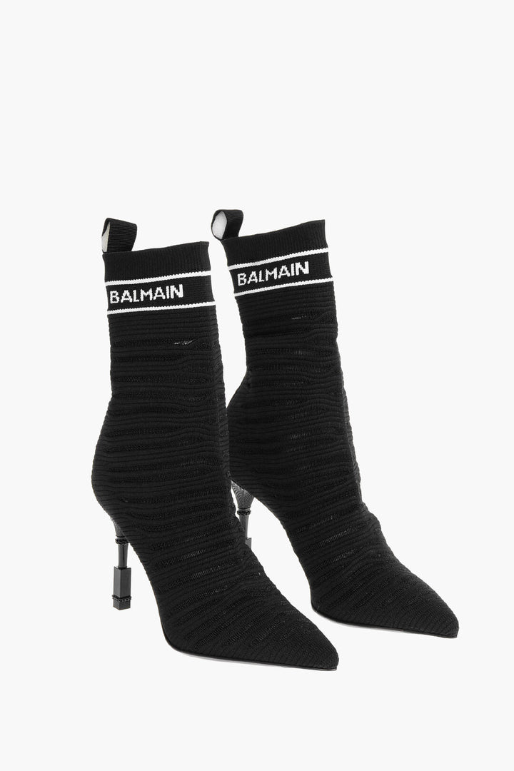 Balmain Sock Heeled Boots with Logo Print
