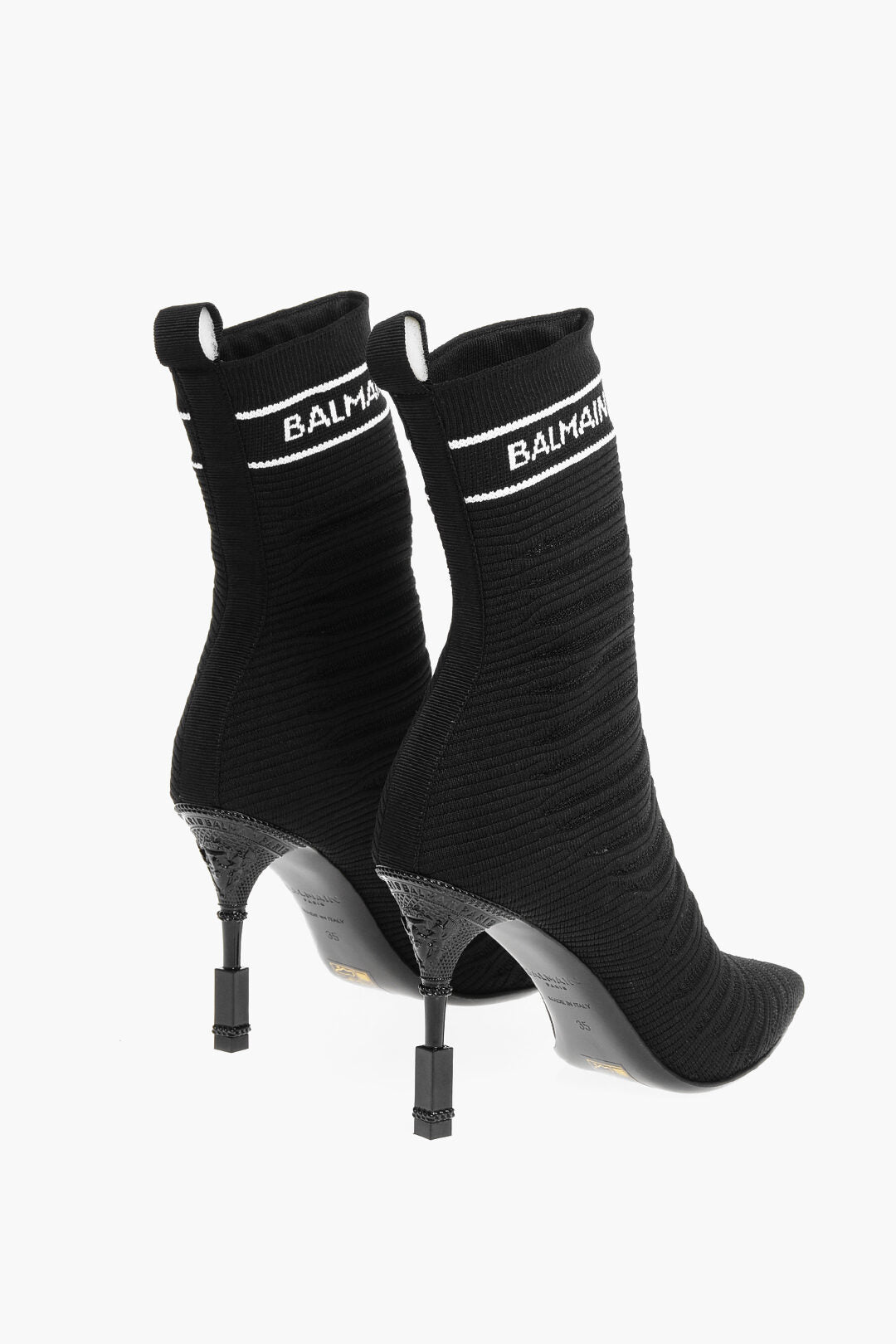 Balmain Sock Heeled Boots with Logo Print