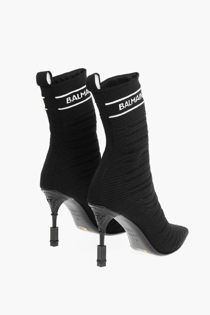 Balmain Sock Heeled Boots with Logo Print