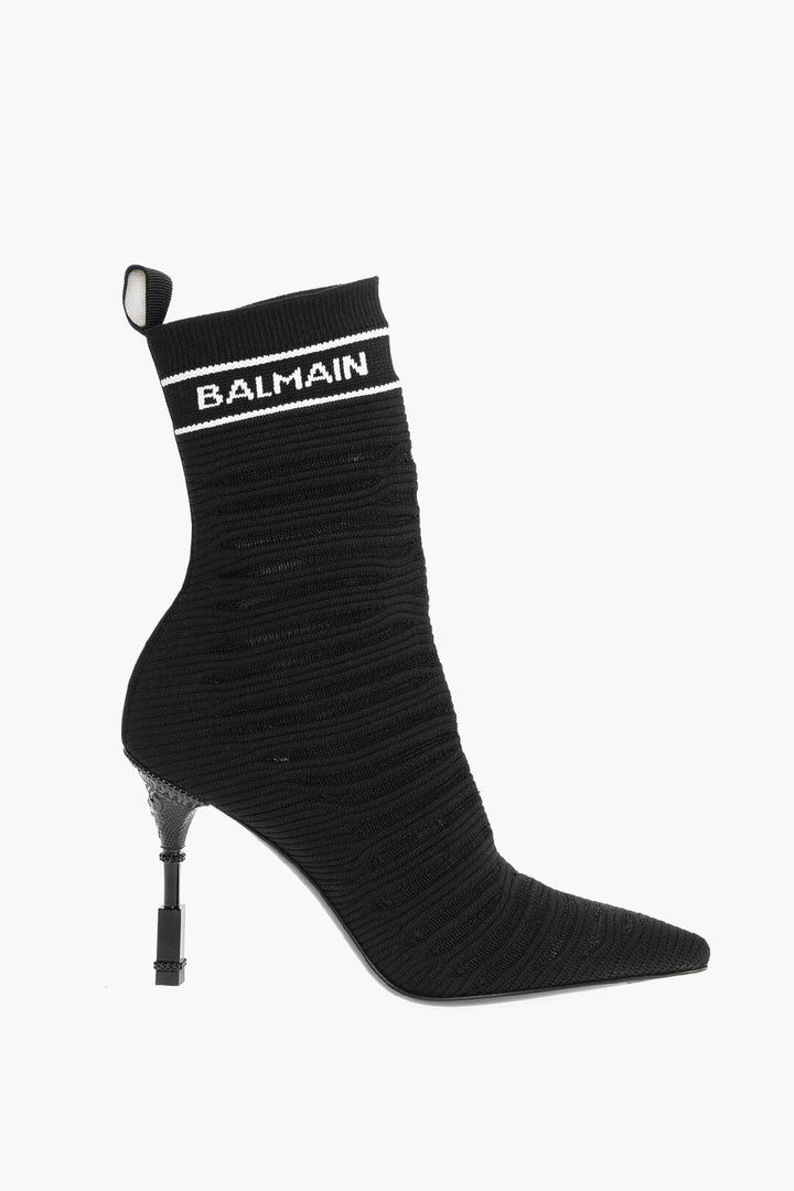 Balmain Sock Heeled Boots with Logo Print