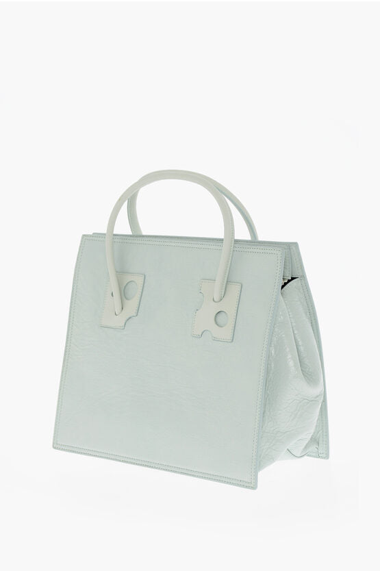 Off-White Solid Color Leather Tote Bag