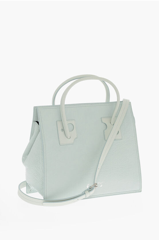 Off-White Solid Color Leather Tote Bag