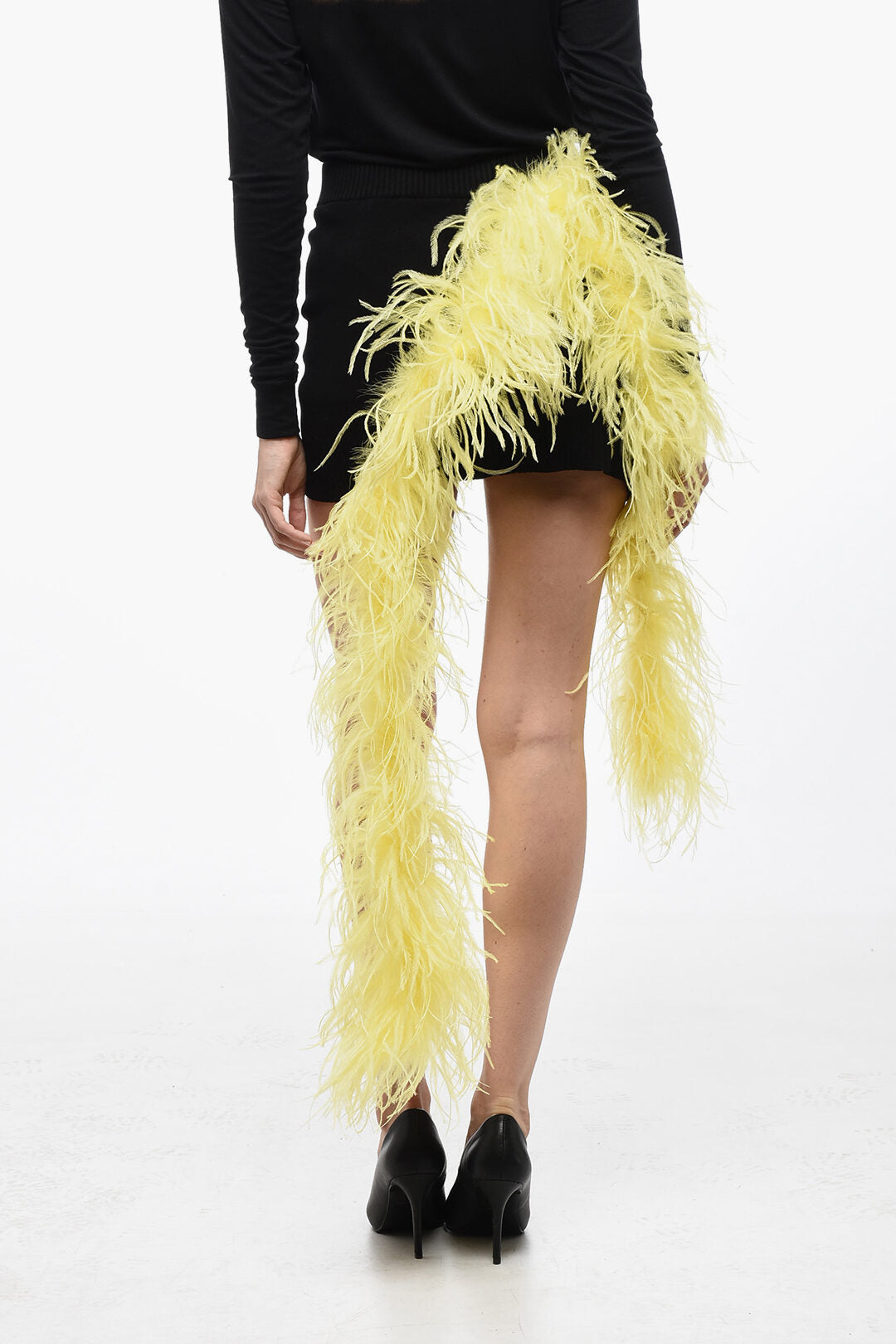 The Attico Stretchy Mini-Skirt with Feathers Application