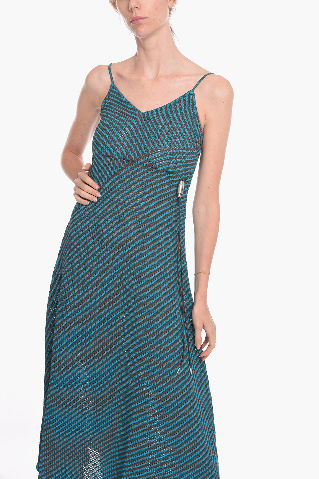 Bottega Veneta Striped Cotton Blend Maxidress with Drawstring