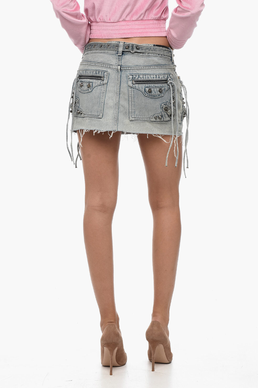 Balenciaga Studded Denim CAGOLE Mini Skirt