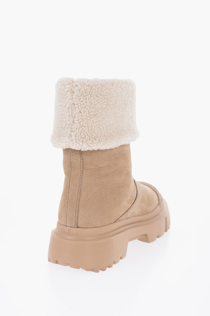 Hogan Suede Ankle Boots with Shearling Detail