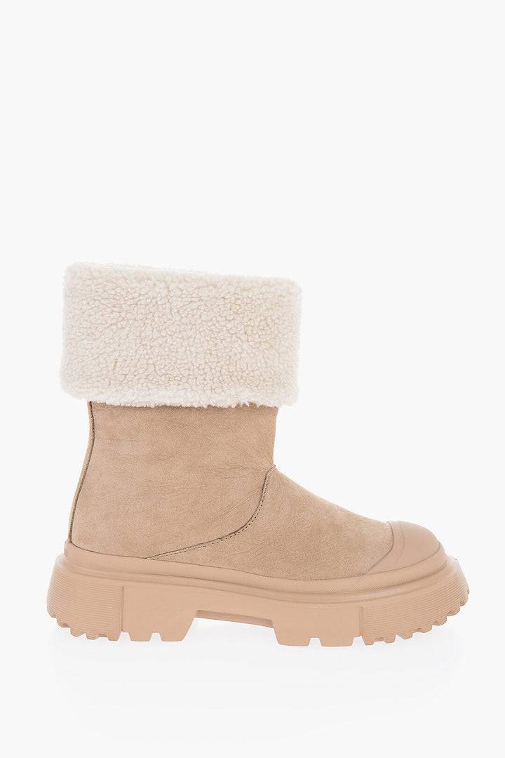 Hogan Suede Ankle Boots with Shearling Detail