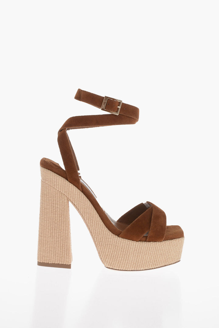 Jimmy Choo Suede GAIA Platform Sandals with Rafia Heel 14cm