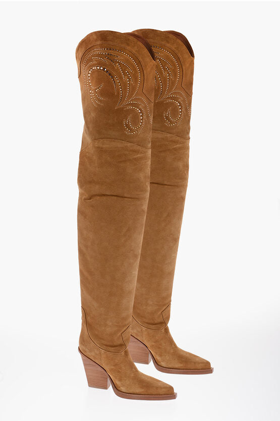 Paris Texas Suede HOLLY DAKOTA Western Boots with Rhinestone 10,5cm