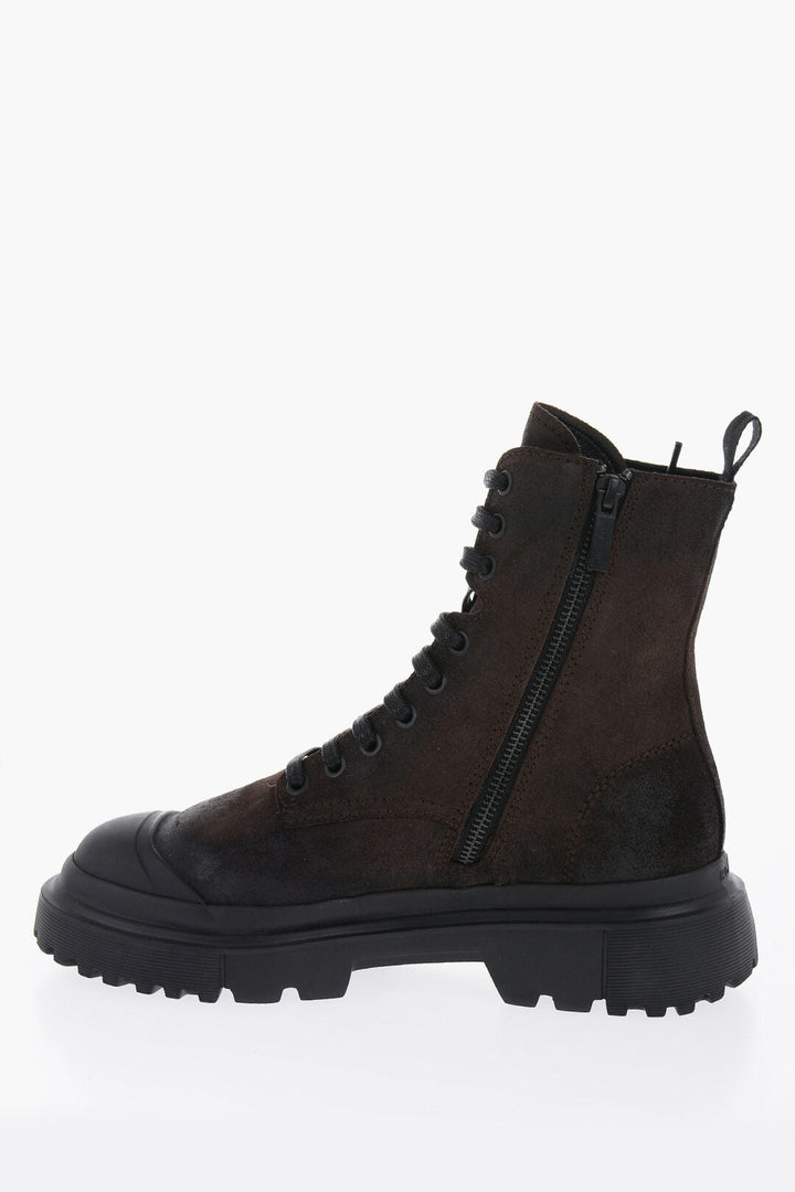 Hogan Suede Leather Boots With Tank Sole