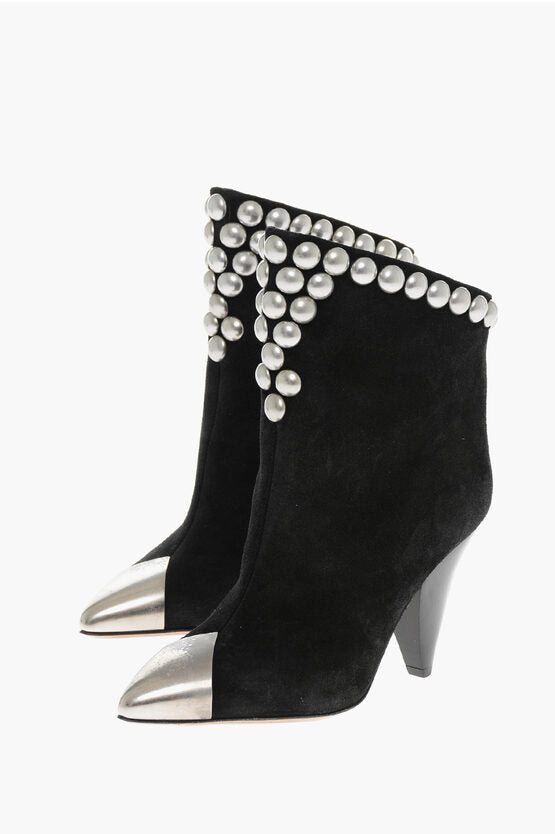 Isabel Marant Suede STUDDED POINTY Ankle Boots with Studs 9cm