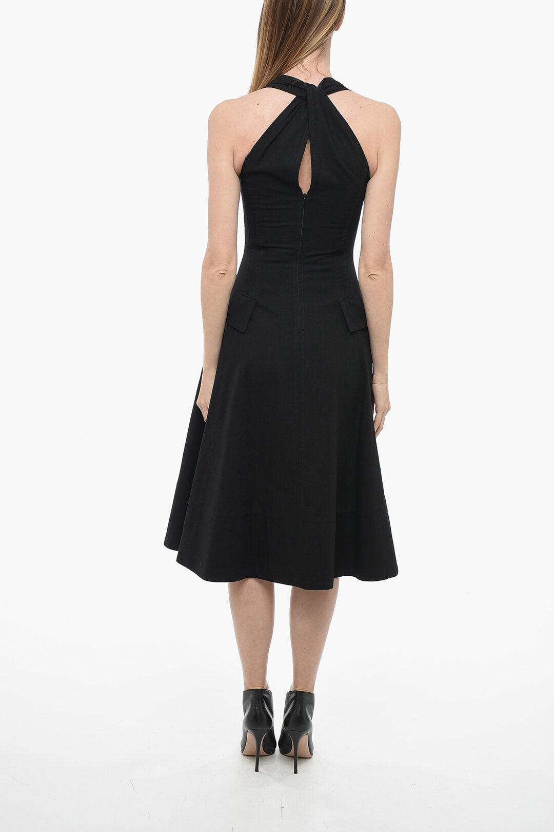 Bottega Veneta Textured Cotton Flared Dress with Denuded Shoulders