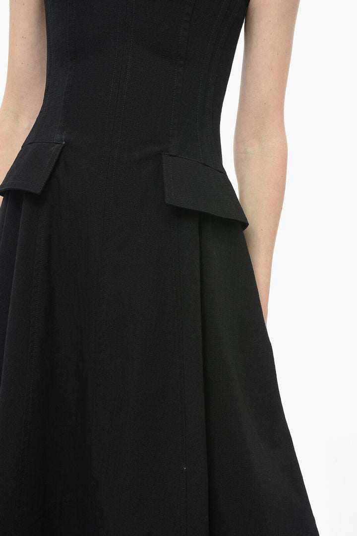 Bottega Veneta Textured Cotton Flared Dress with Denuded Shoulders